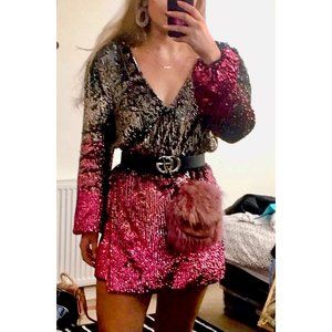 TOPSHOP OMBRE SEQUIN WRAP DRESS